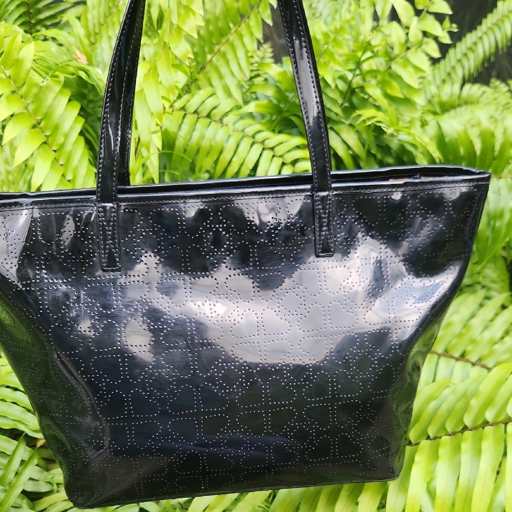 Kate Spade Perforated Patent Black Tote Bag - Picture 7 of 9